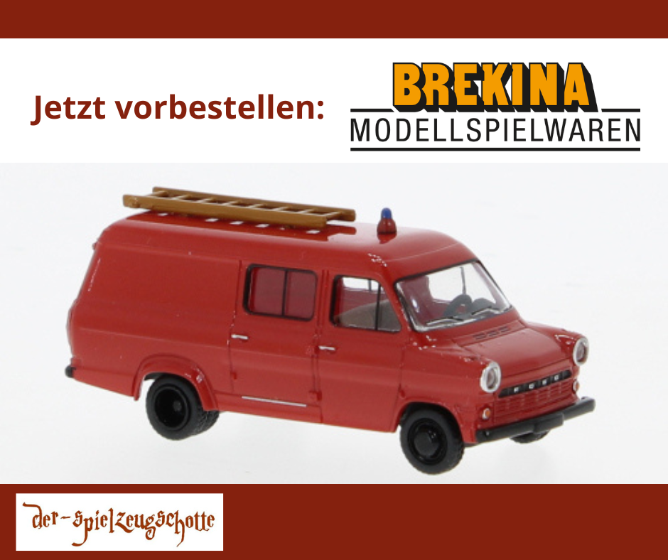 Ford Transit Mk 1 Feuerwehr rot/schwarz - Brekina 34160