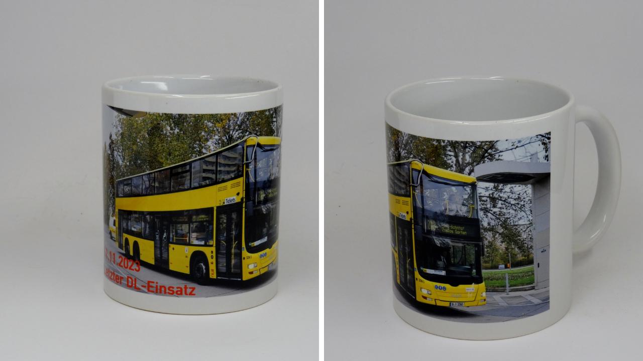 Kaffeebecher Tasse: Letzter DL Doppeldecker Einsatz BVG Berlin