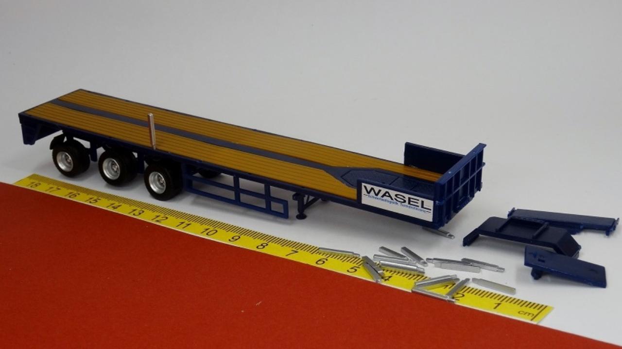 Ballast Trailer Tieflader 3-achsig blau Wasel Krane - VK-Modelle 02382